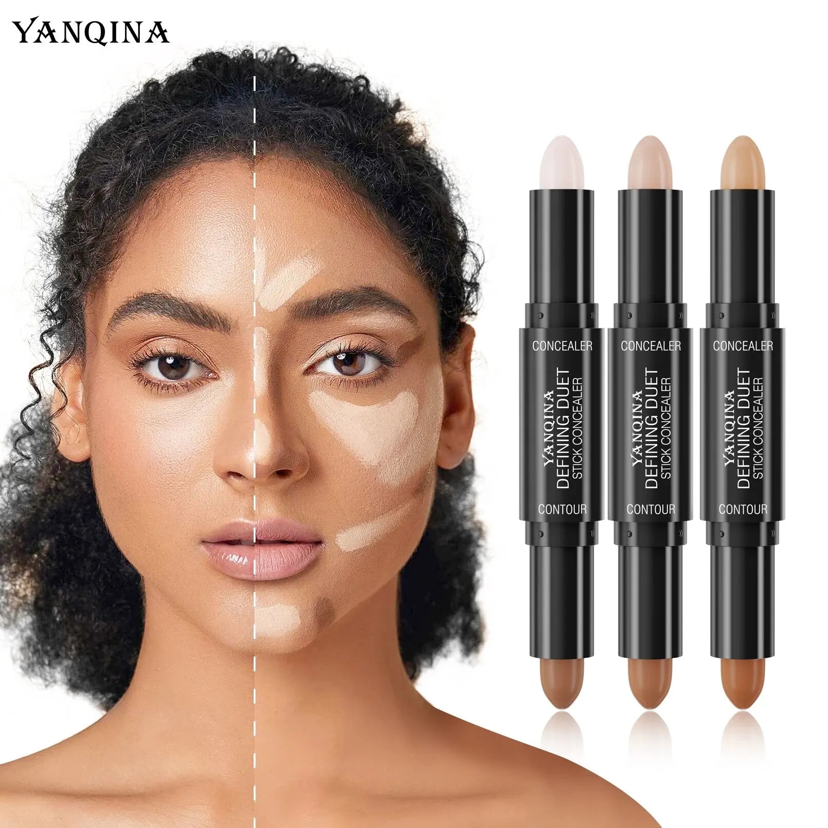 Contour Stick Duo, Double-Ended Highlight and Shadow Cream, Waterproof Full Coverage Concealer, Natural Finish Makeup for All Sk