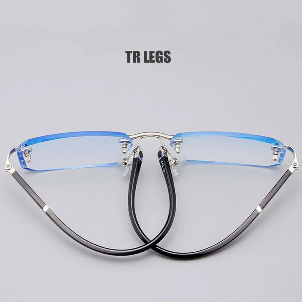 Business Photochromic Myopia Glasses for Men Diamond Cut Rimless UV400 Luxury Eyeglasses Color Changing Diopters -1.0 To -4.0