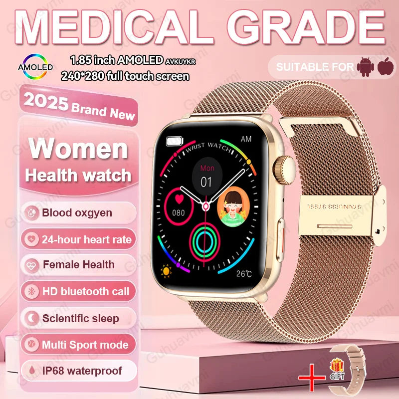 1.85-inch AMOLED Screen Smart Watch Women Bluetooth Call NFC Heart Rate Blood Pressure SP02 Lady Smartwatch For Xiaomi 2025 New