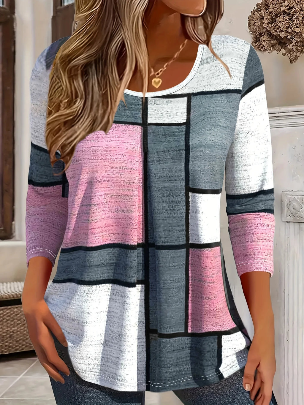 Vibrant Allover 3D Print Long Sleeve Crew Neck T-Shirt - Women's Casual Spring & Fall Clothing  Comfortable Relaxed Fit Pullover