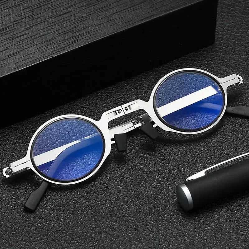 Metal Folding Reading Glasses with Case Men Women Portable Presbyopia Eyewear Round Square Blue Light Blocking Computer Glasses
