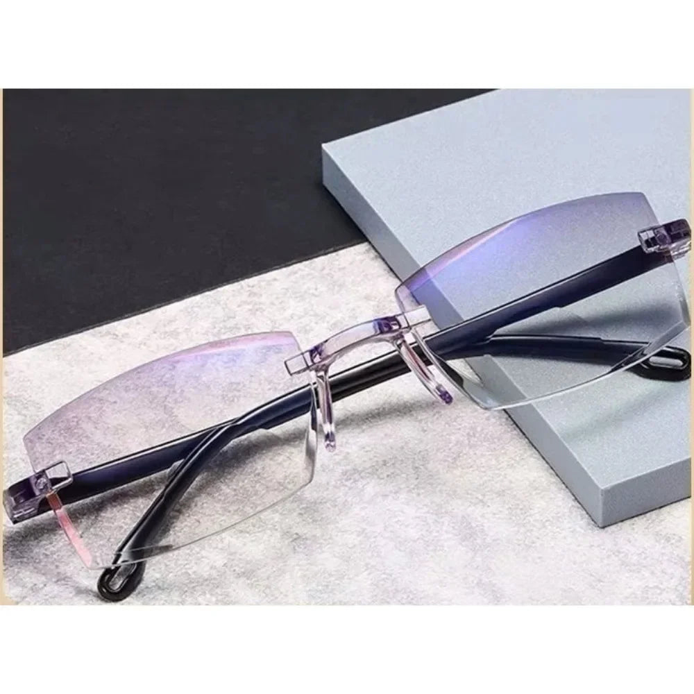 2024 Bifocal Progressive Reading Glasses Diamond-cut Men Blue Light Blocking Multifocal Eyewear Ultralight Rimless Eyeglasses