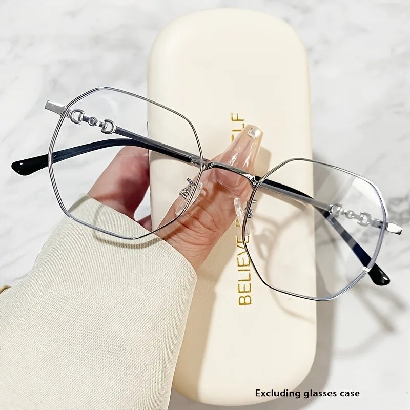 Chic Polygon Metal Frame Blue Light Blocking Glasses  Stylish Transparent Lens Eyewear for Women