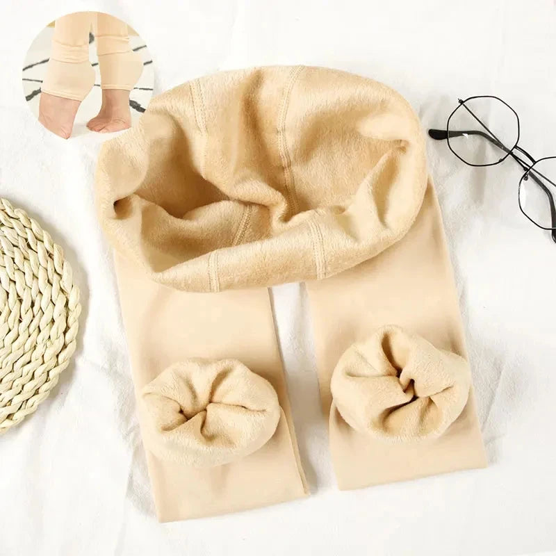 Women Winter Warm Leggings Solid Color Velvet Tight High Waist Slim Stretchy Leggings