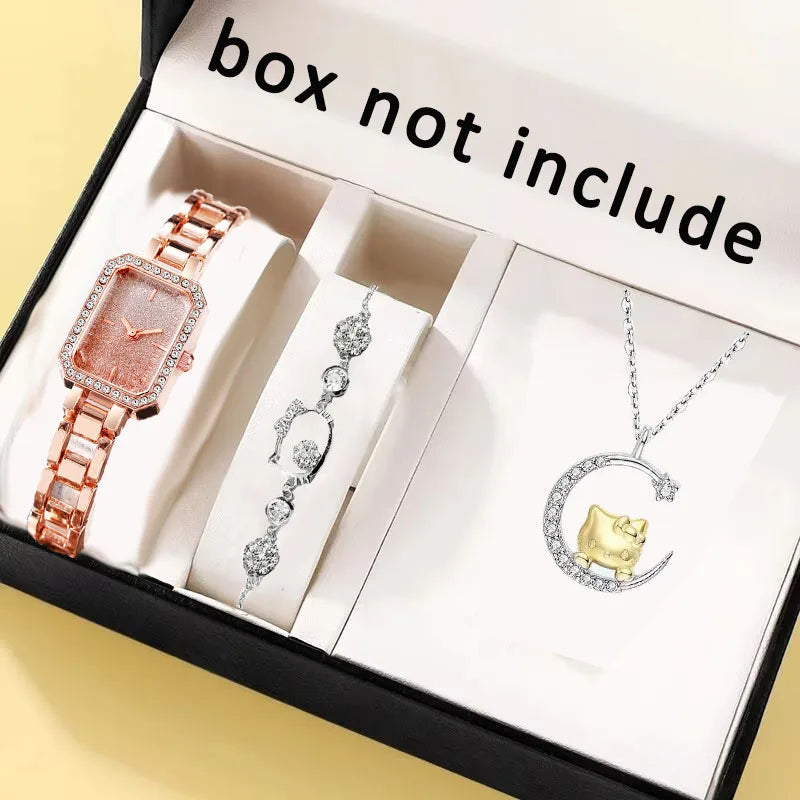 3 Pcs/set Fashion Women's Watch Luxury Trendy Quartz Watch Suitable Hello Kitty necklace bracelet Quartz watch gift