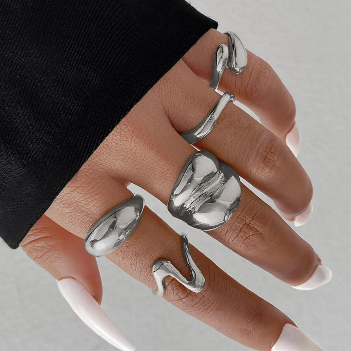 15Pcs/Set Stainless Steel Irregular Lines Water Drop Rings for Women Men Exaggerated Punk Retro Boho Fashion Jewelry Gifts
