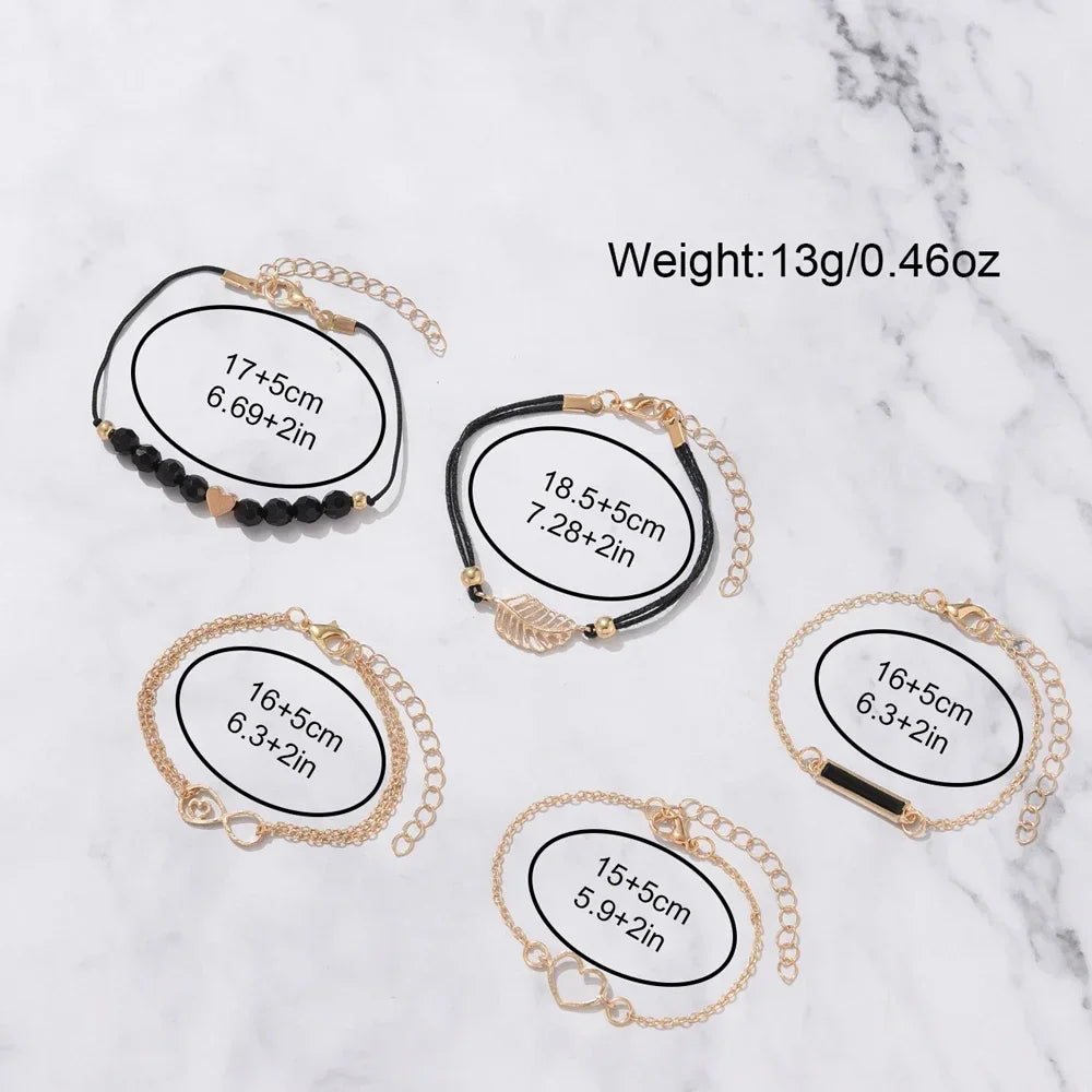 Conjunto de relógio de pulso analógico de couro feminino, pulseira de quartzo feminino, moda feminina, 6pcs