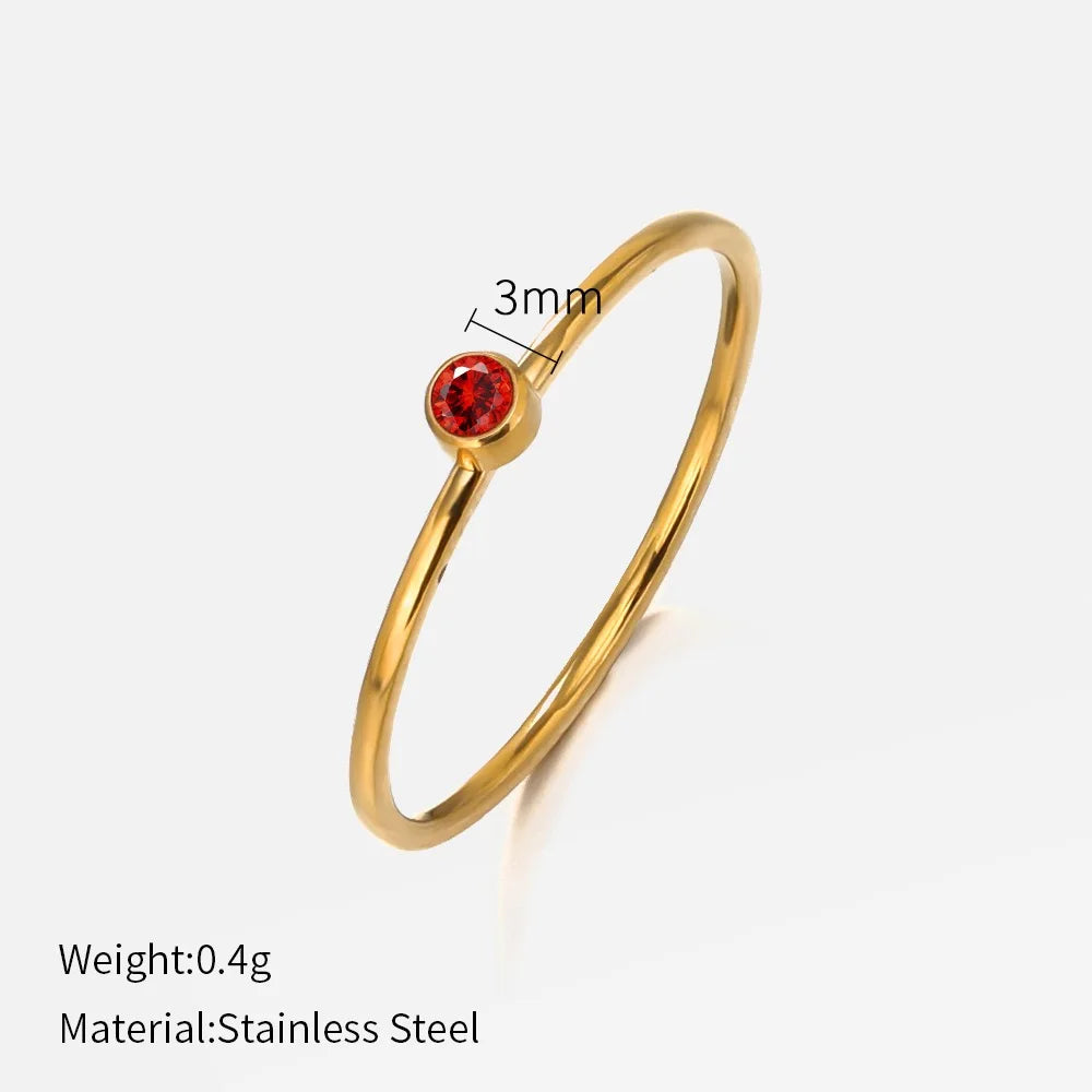 SUNIBI Stainless Steel Birthstone Ring for Woman Gold Color Simple Style Ring Festival Party Fashion Jewelry Dropshipping