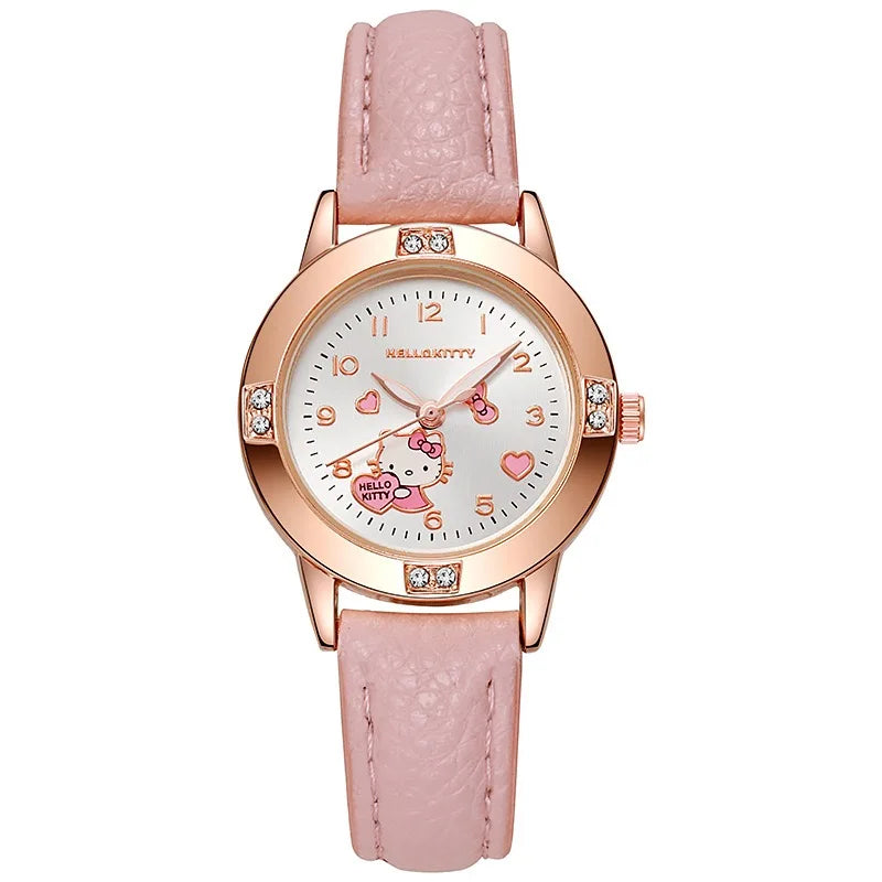 Sanrio Hello Kitty Watches Cinnamoroll Kuromi My Melody Cute Cartoon Rose Gold with Diamond Belt Watch Women's Quartz Watch