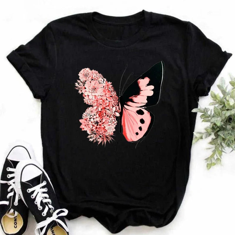 Female Short Sleeve Tshirt Harajuku Tee Shirts Girls T-shirts Fashion Red Poppy Women T Shirt Funny Black Printed Tops Tee