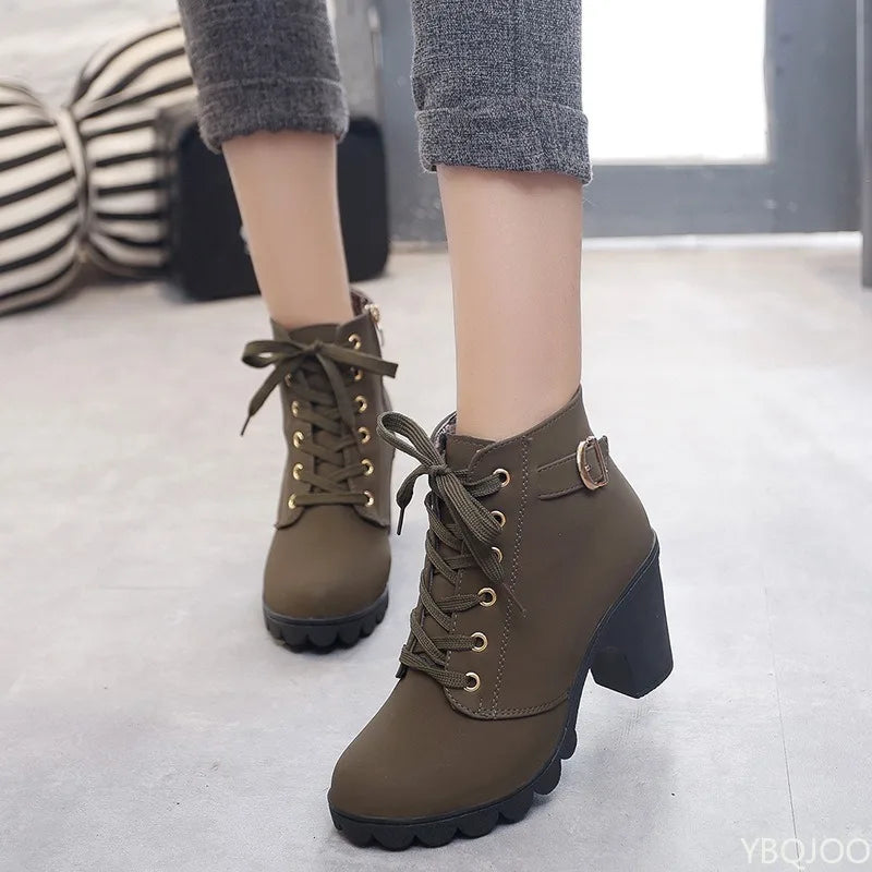 New Spring Winter Fashionable versatile Women Boots Lace-up Fashionable versatile Ladies Shoes comfortable High Heels Boots