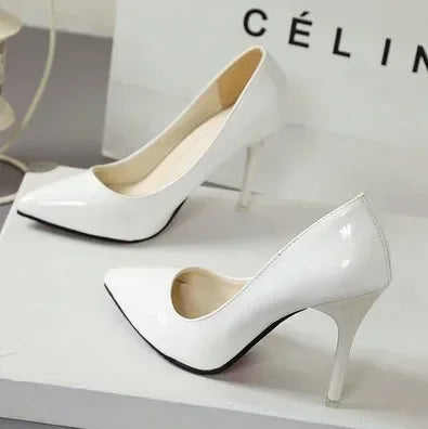 Nude Pumps for Women High Heel Shoes Female Fashion Patent Leather Sexy Pointed Toe Thin Heel Wedding Shoes Plus Size 34-44
