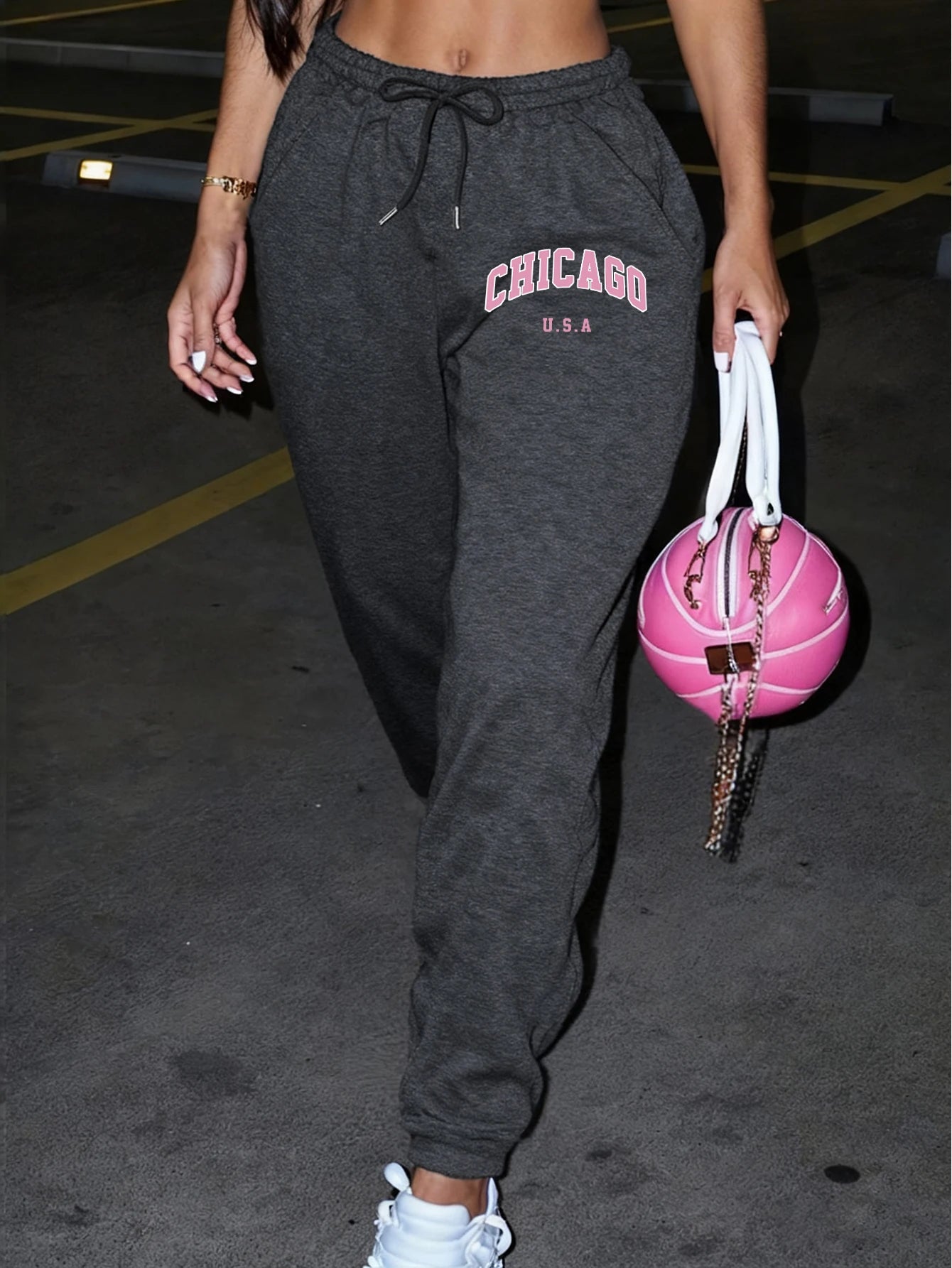 Chicago Usa Letter Printed Woman Sweatpant Pocket Warm Joggers Fleece Fashion Pants Comfortable Hip Hop Female Sportpants