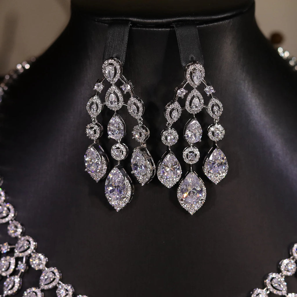 Luxury 2PCS Indian Bridal Jewelry Set For Women Wedding Party Tassel Pendant Zircon Dubai Indian jewelry Sets X0617