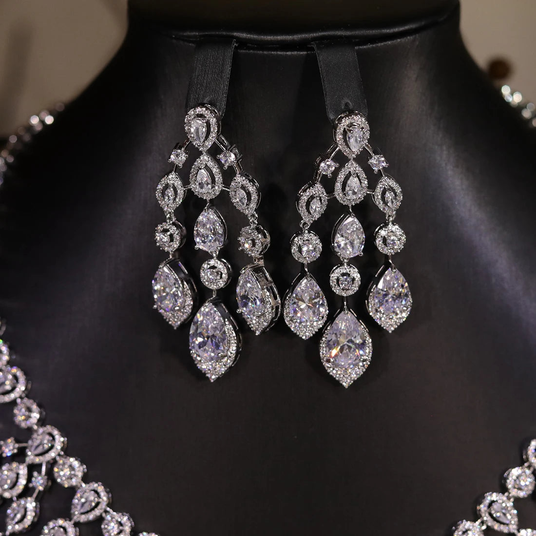 Luxury 2PCS Indian Bridal Jewelry Set For Women Wedding Party Tassel Pendant Zircon Dubai Indian jewelry Sets X0617