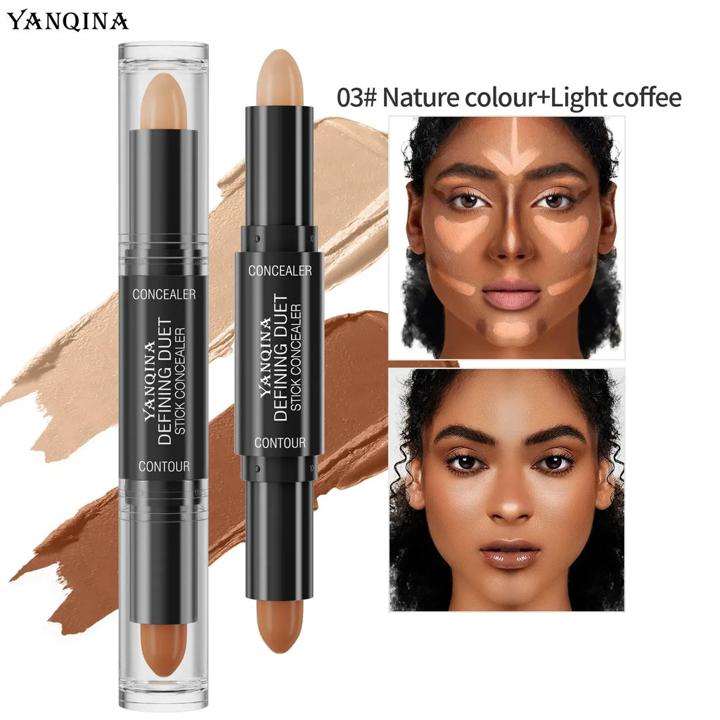 Contour Stick Duo, Double-Ended Highlight and Shadow Cream, Waterproof Full Coverage Concealer, Natural Finish Makeup for All Sk