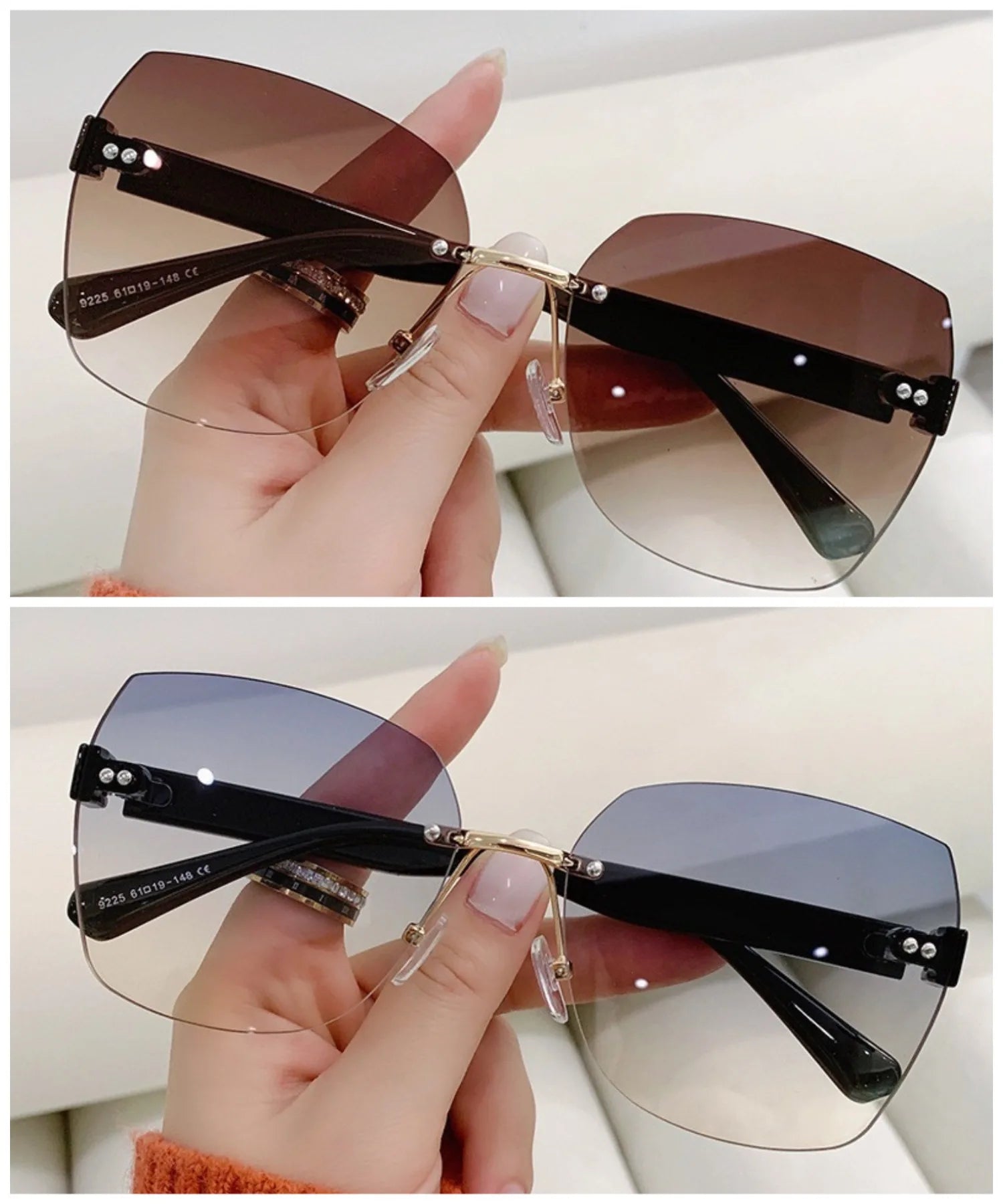 Sunglasses for Women New Fashion Rimless Eyeglasses Gradient Sunglasses Lady Vintage Classic Fashion Eyewear