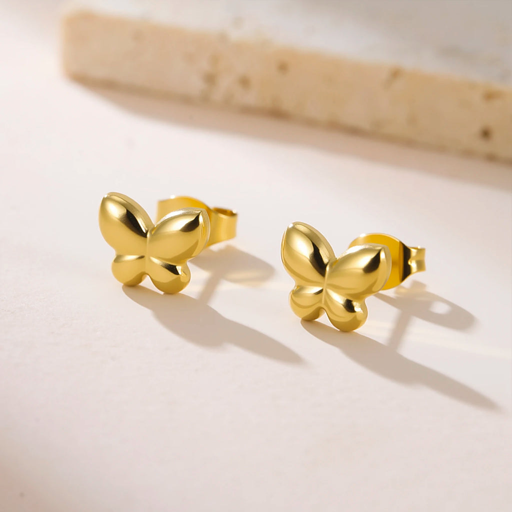 Teamer Mini Glossy Butterfly Stud Earrings Women Girls Gold Color Stainless Steel Cute Animal Jewelry Wholesale Birthday Gift