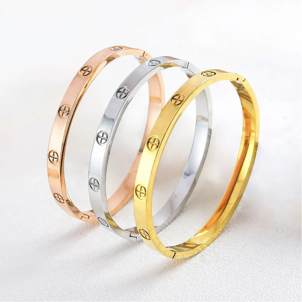 Waterproof Stainless Steel Cross Bangle for Women New Trend Couple Bracelet Luxury Jewelry Accessories Wedding Party Gift