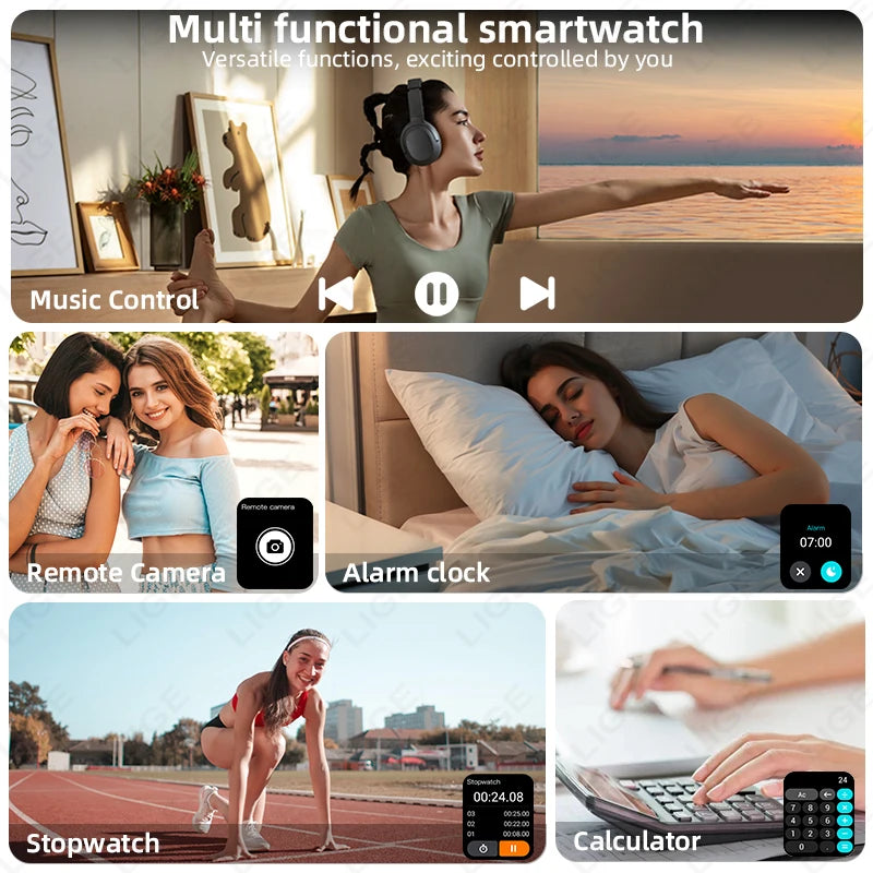 LIGE New 2.04" HD Display Health Monitor Smart Watch 2025 1000mAh Large Battery Bluetooth Call IP68 Waterproof Sports Smartwatch