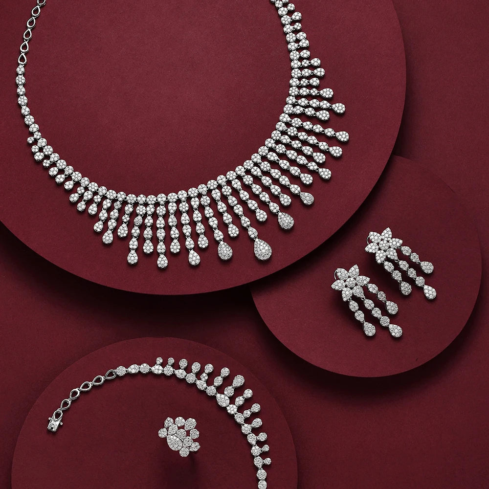 ATTAGEMS Real Moissanite Jewelry Set for Women D VVS1 S925 Sterling Silver Luxury Ring Earrings Bracelet Necklace  Wedding Gifts