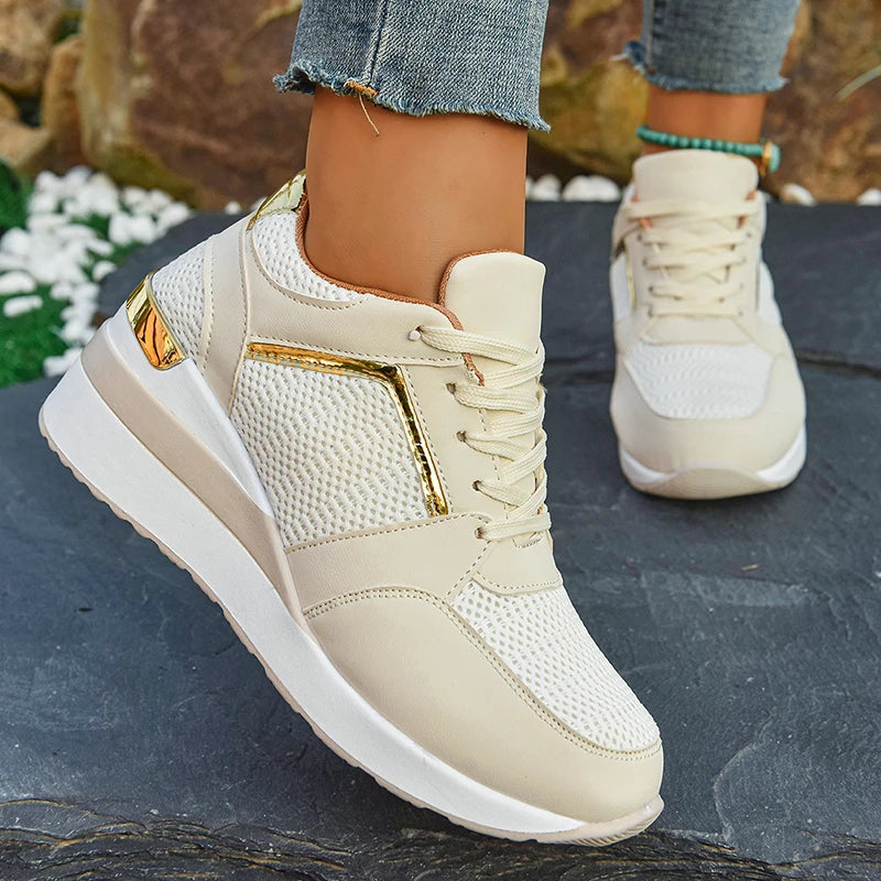 Women's Lightweight Wedge Sneakers Thick Sole Breathable Running Sports Shoes Woman Plus Size Fashion Lace Up Platform Sneakers