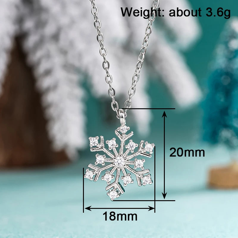 Huitan Christmas Snowflake Necklace for Women Luxury Paved Dazzling Crystal CZ Stones Fancy Winter Accessories Fashion Jewelry