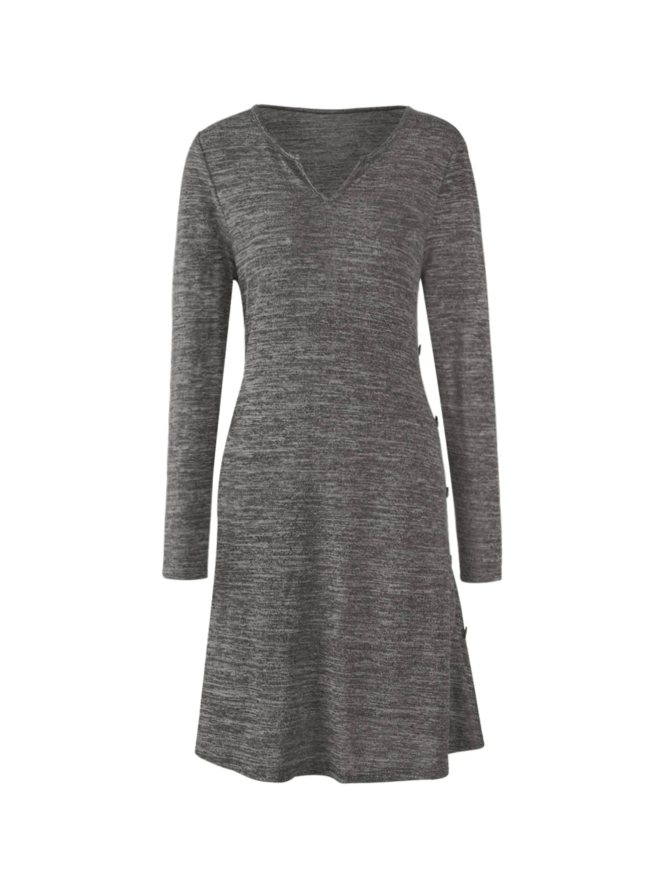 Women's autumn and winter long-sleeved dress with pockets and side buttons