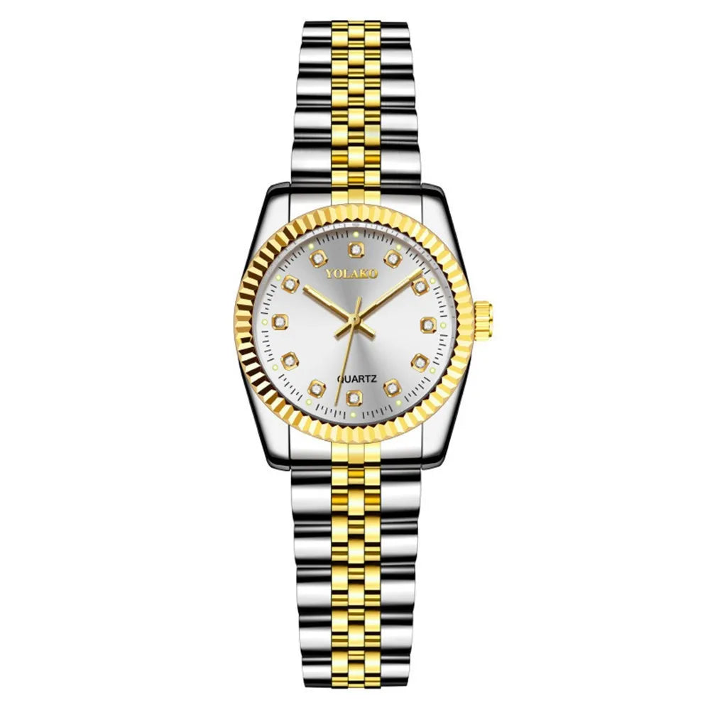 Watches for Women Simple Casual Student Fashion Quartz Diamond-Encrusted Steel Band Calendar Gold Set Men's Watch Couple