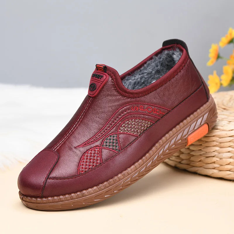 Comfortable Women's Winter Fleece-Lined Warm Waterproof Shoes for Middle-Aged and Elderly Mothers, Non-Slip Soft-Soled Lightweight Snow Boots and Short Boots for Grandma