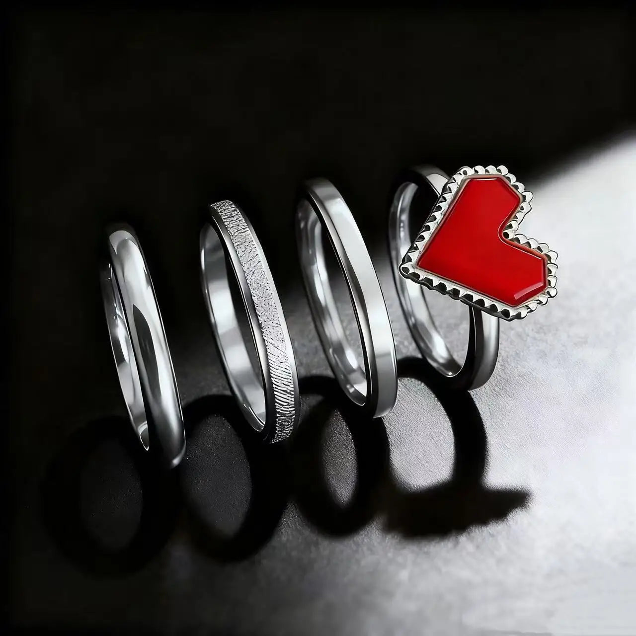 4Pcs Gold Plated Color Black Heart Stainless Steel Ring Set For Women Jewelry Accessories Gifts