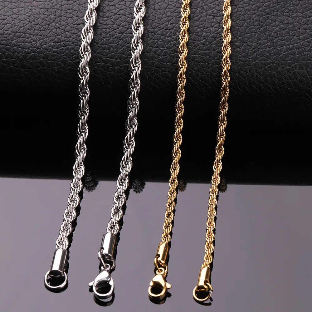 YQ 316L Stainless Steel Twisted Rope Chain Necklace For Men Women Jewelry Accessories