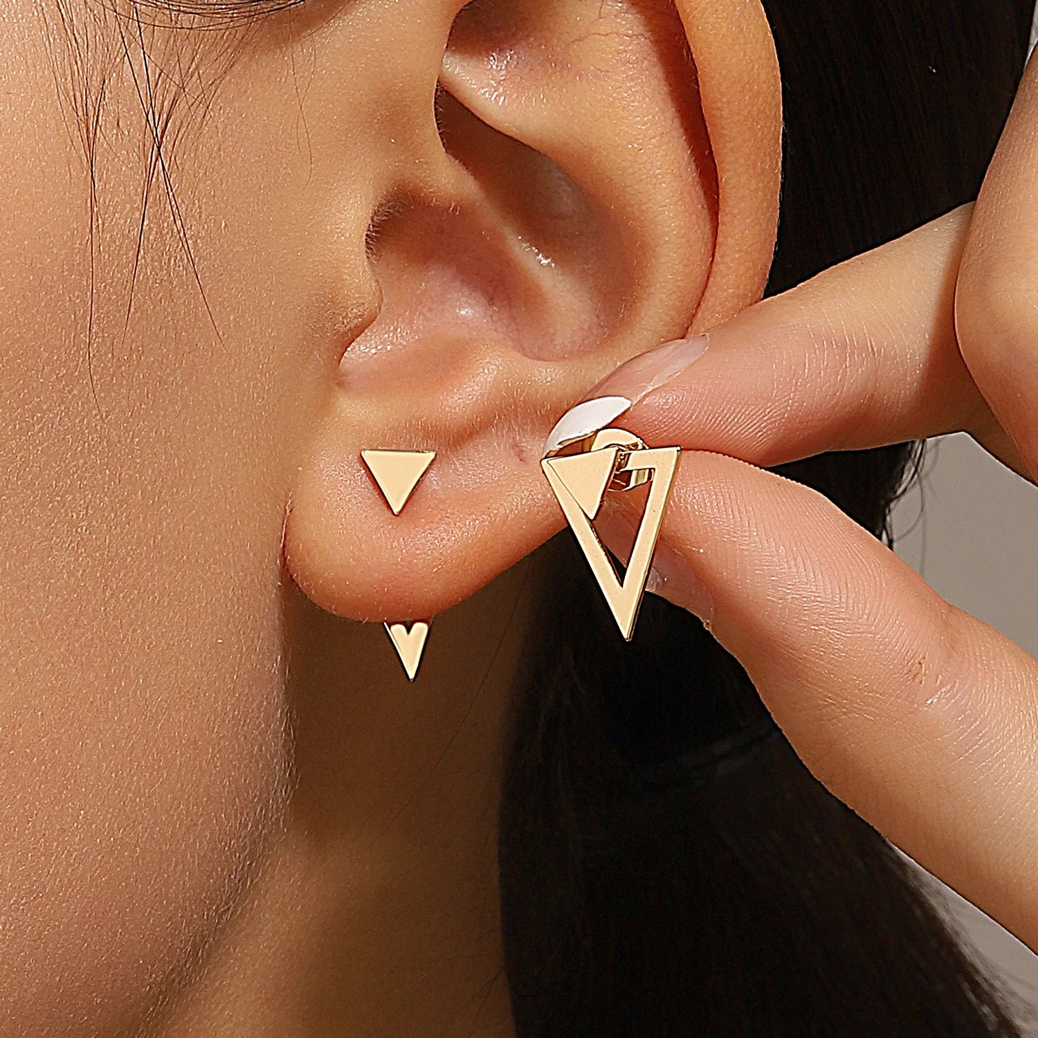 Retro Minimalist Geometric Square Detachable Triangles Stainless steel Stud Earrings for Women Fashion Jewelry Accessories Party