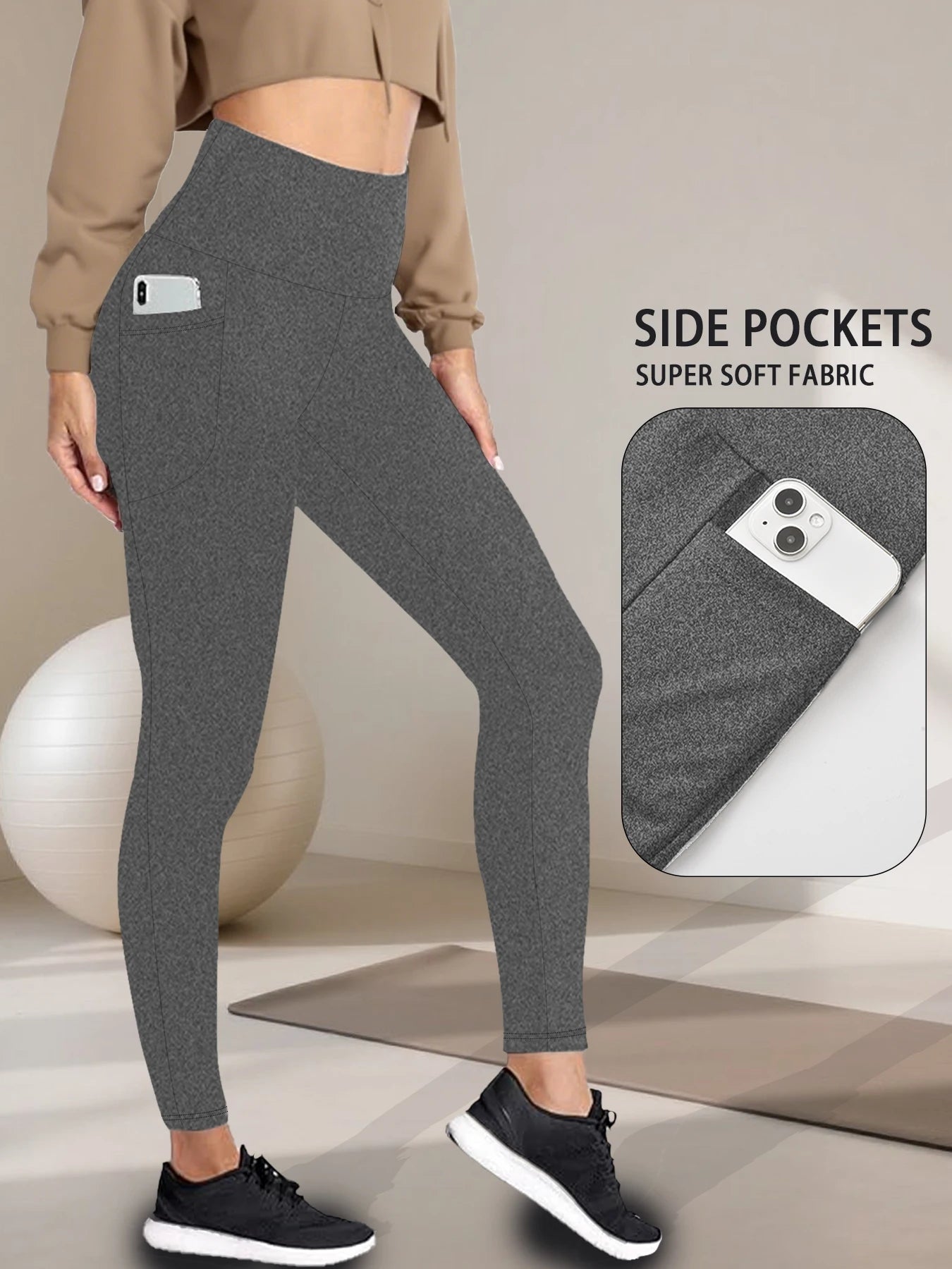 Super Soft Sports Leggings With Pockets For Women High Waisted Workout Yoga Running Push Up Gym Fitness Tight Pants Women's