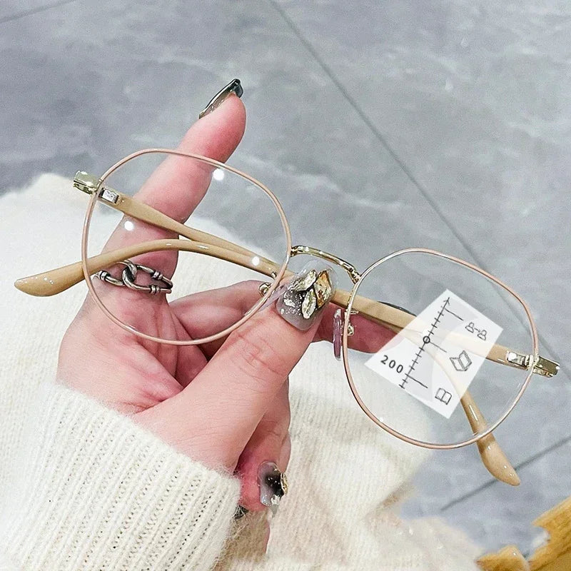 2024 Unisex Progressive Multifocal Reading Glasses Fashion Womens Round Presbyopia Eyeglasses Men Ultralight HD Computer Eyewear