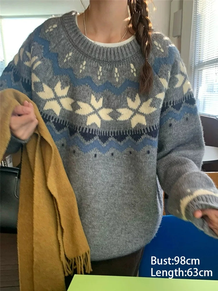 New Autumn Winter Printing Pullovers Knitted Sweater Women Casual Loose Long Sleeve Women's Sweaters Fashion Winter Clothes