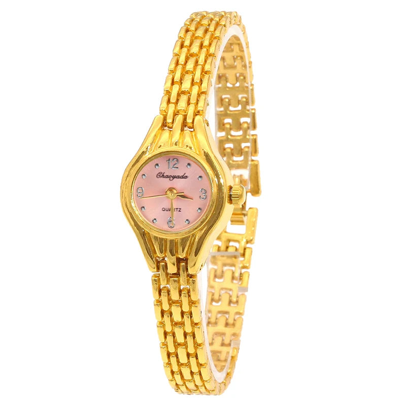 Ladies Gold Plated Watch Women Bracelet Quartz Wristwatch Girl Analog Feminino Relojes Hour Luxury Watches Elegant Casual Clock