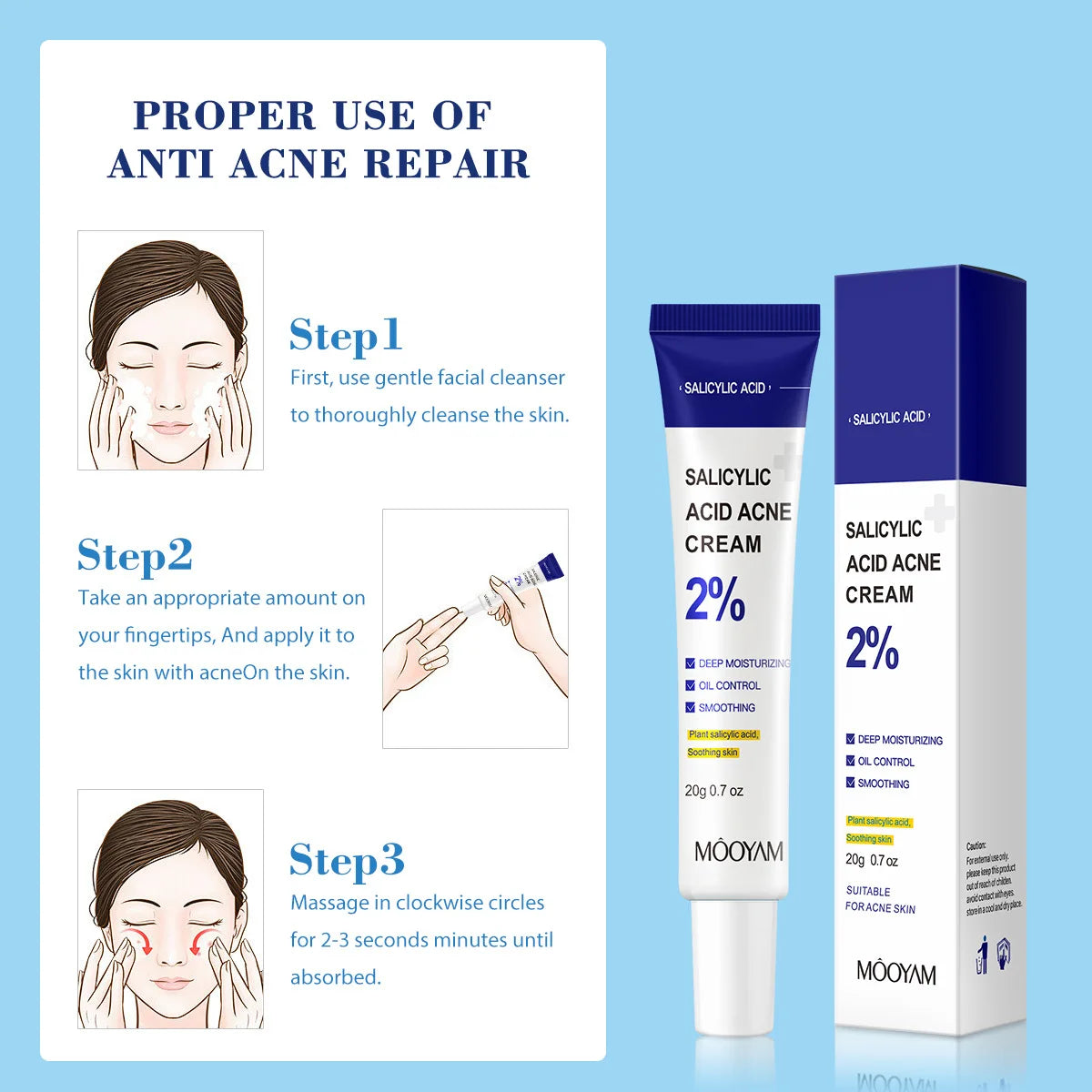 Salicylic Acid Acne Treatment Cream, Gentle Moisturizing Cream
