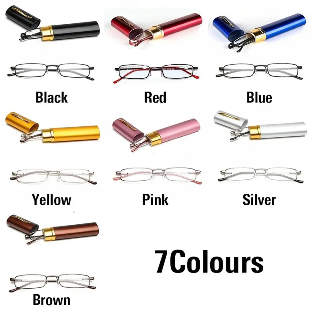 Hot Sale Unisex Stainless Steel Frame Resin Reading Glasses 1.00-4.00 With Tube Case Folding Anti Fatigue Presbyopic Eyeglasses