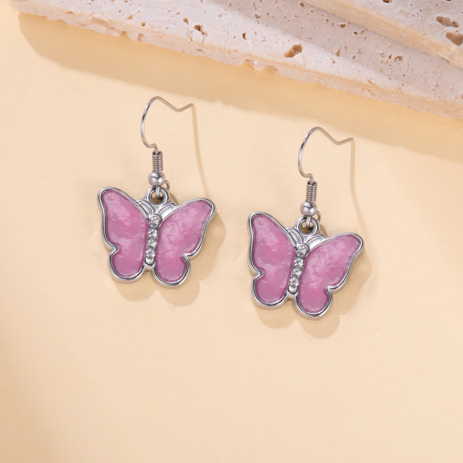 Cazador Stainless Steel Colorful Butterfly Earrings Drop Earrings For Women Girls Jewelry Party Birthday Gift Wholesale