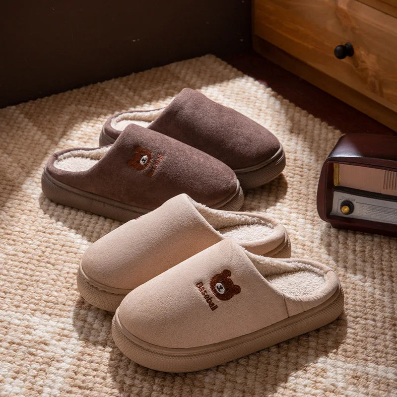 Winter Women's Indoor Slippers Warm Soft Soled Comfortable Outdoor Non Slip Suitable for Couples Cute Bear Bedroom Home Shoes