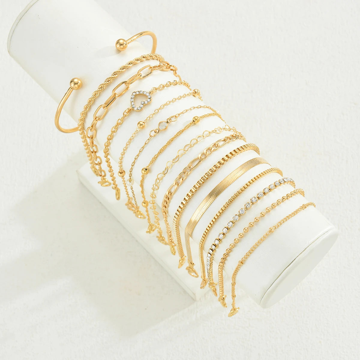 Fashion Elegant Heart Zircon Charm Bracelet Sets for Women Vintage Minimalist Multi-Element Twist Chain Metal Bracelets Jewelry