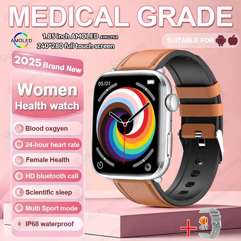 1.85-inch AMOLED Screen Smart Watch Women Bluetooth Call NFC Heart Rate Blood Pressure SP02 Lady Smartwatch For Xiaomi 2025 New