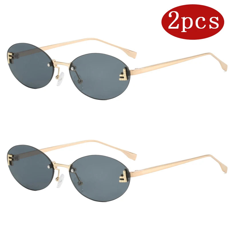 2pcs Trendy Square Sunglasses Women Luxury Brand Pilot Clear Sun Glasses Female Oversized Half Frame Shades Eyewear Rimless