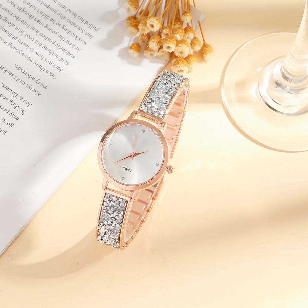 Fashionable and elegant diamond-studded watch for women, full-diamond strap for ladies' quartz watches, student bracelets.