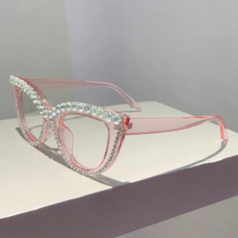 GM LUMIAS Vintage Cat Eye Glasses with Rhinestones Women Stylish Blue Light Blocking Optical Frames Trendy Design Decor Eyewear