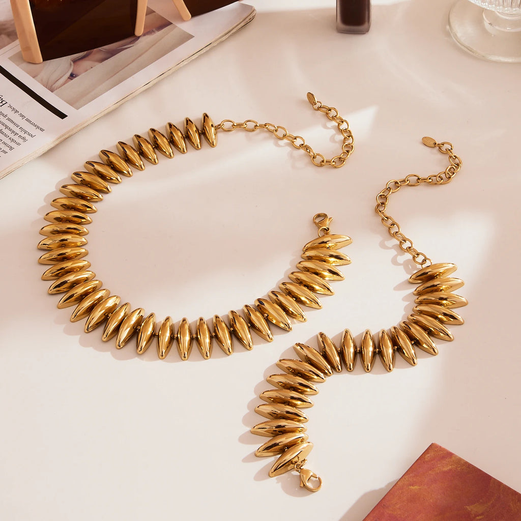 Gold Color Silver Thick Bar Chain Necklace Choker For Women Stainless Steel 18K Gold-Plated Bracelet Femme Waterproof Jewelry