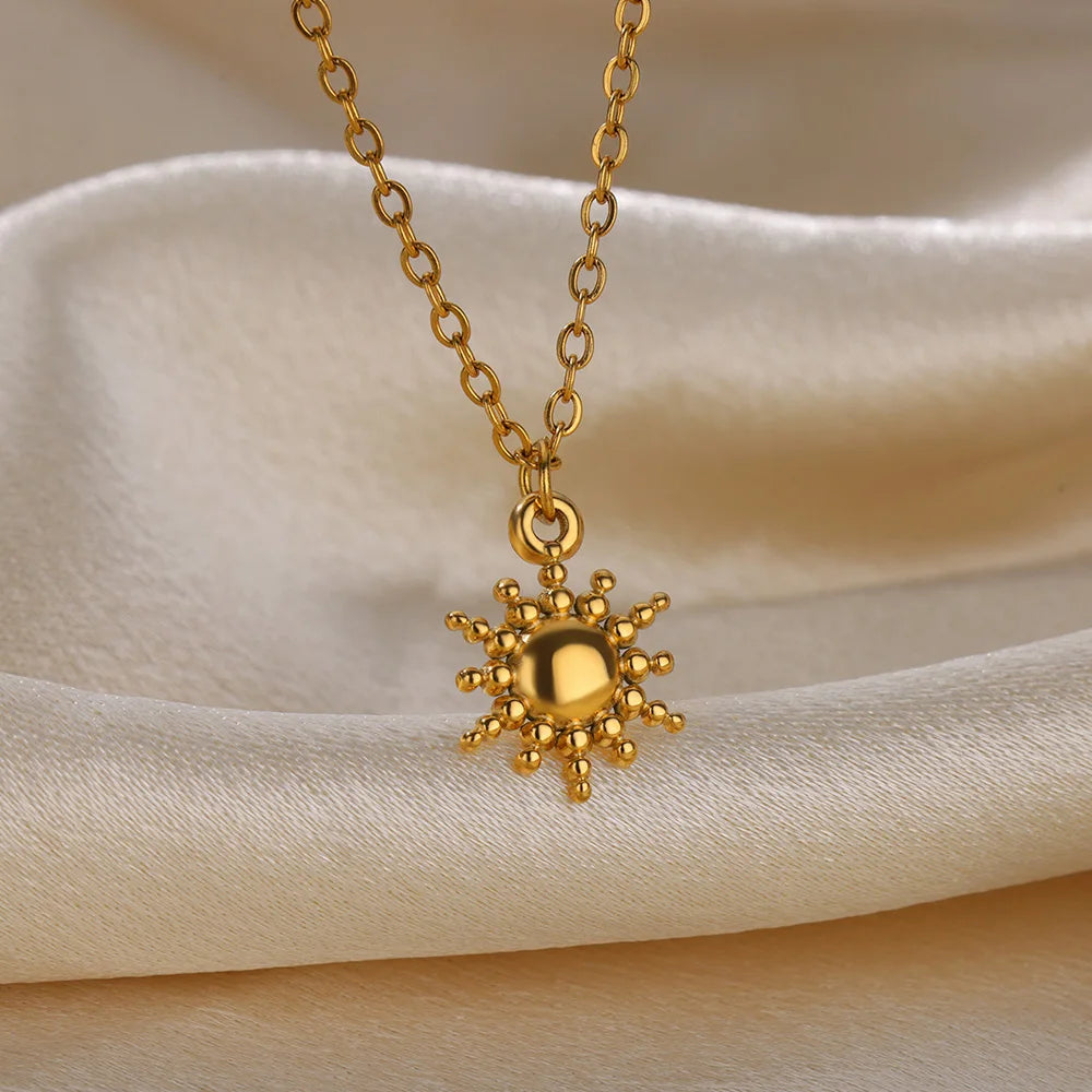 Stainless Steel Geometric Necklace For Women Fashion Sun Sunflower Pendant Clavicle Chain Aesthetic Jewelry Accessories Femme