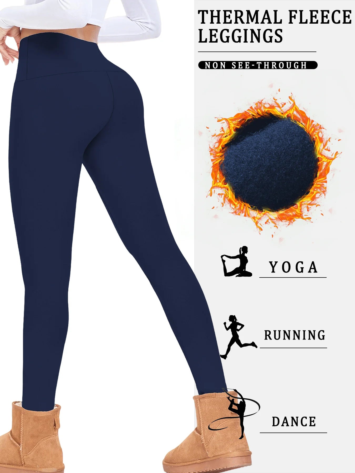 Womens Thermal Fleece Lined High Waisted Leggings. Workout Winter Warm Thick Tights Soft Yoga Pants