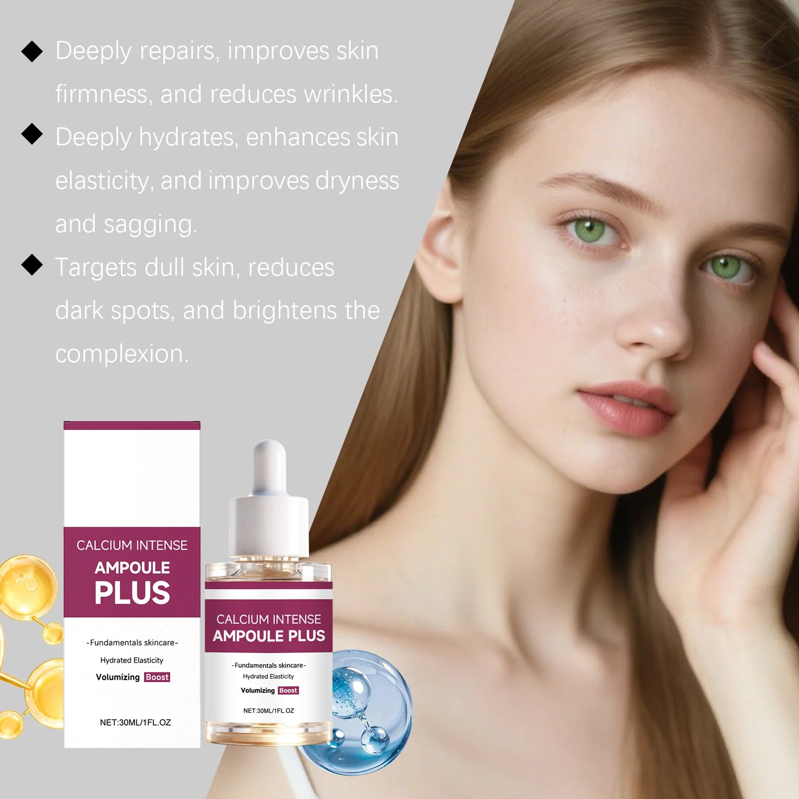 Calcium Intense Ampoule Plus with Collagen Moisturizing Essence Firming Smoothing Brightening Revitalizing Hydrating Face Serum